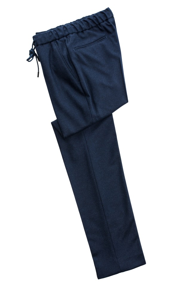 Pantaloni smart casual flannel Bleumarin din Lana