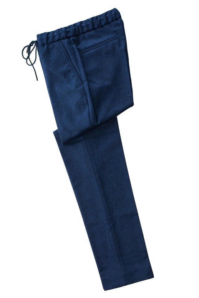 Pantaloni smart casual flannel Albastru din Lana