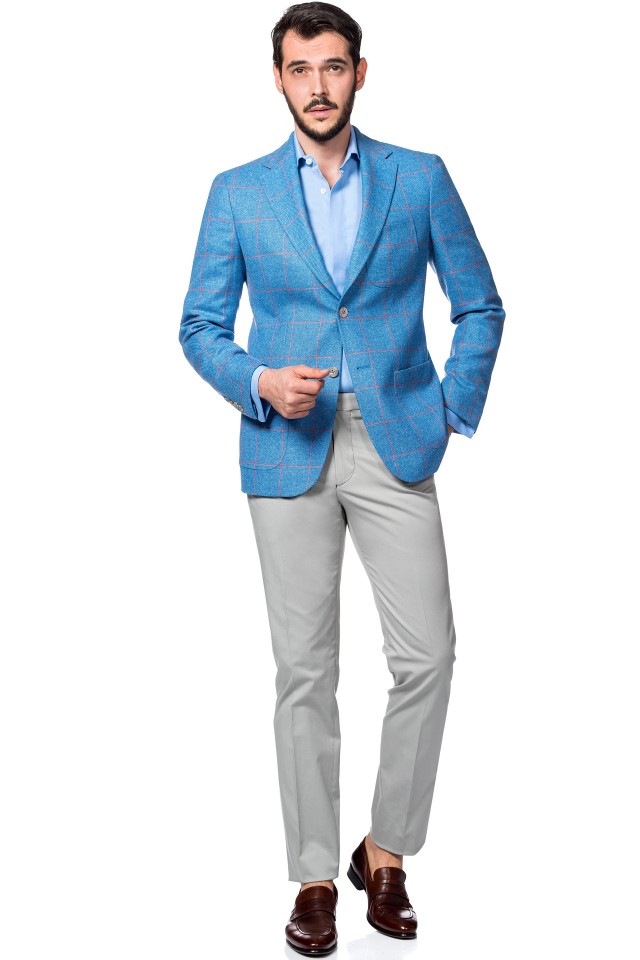 twelve microwave slit Casual Men's Suit - Blue jacket and grey pants - Tudor Tailor