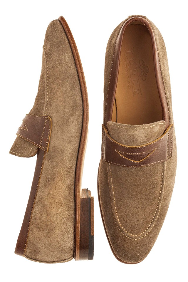 Beige suede loafers shoes